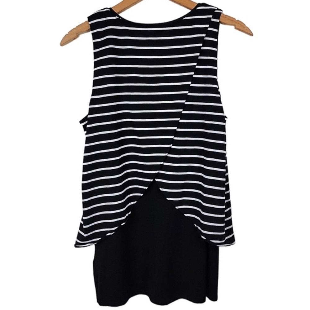 ๐ธ3/$25 WHBM V-neck Layered Black and White Striped High Lo Tank Top, Size S - Picture 6 of 15